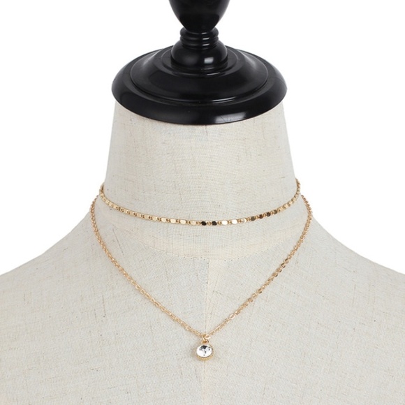 **ITZEL* Gold x Rhinestone Layered Choker Necklace - Picture 1 of 3
